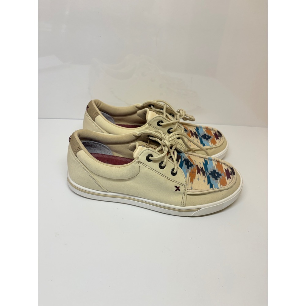 Twisted X Womens Kicks Aztec Cream Boat Shoes WCA0085 Lace Up‎ Loafers 6.5 M